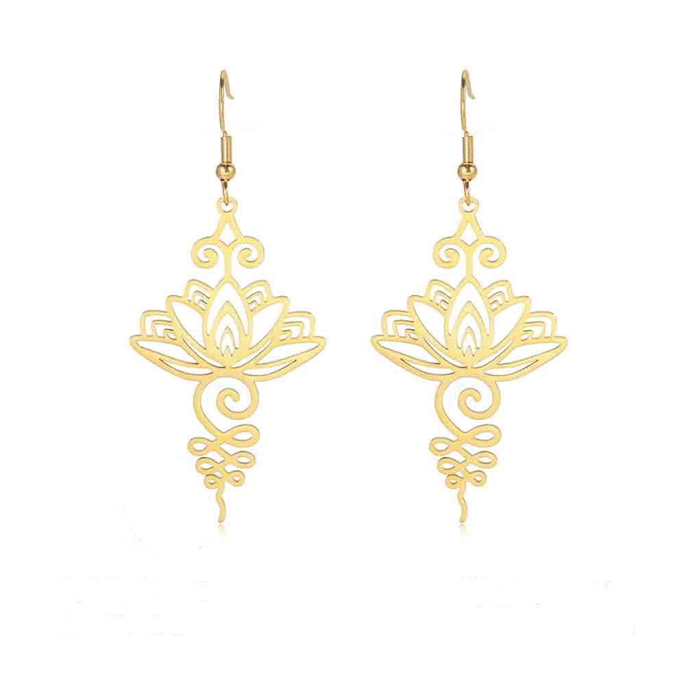 Wholesale Hollow Lotus Pendant Stainless Steel Earrings