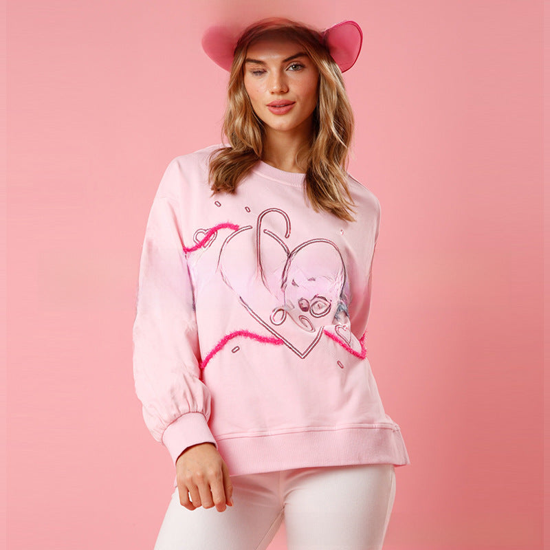 Wholesale Valentine's Day Love Heart Sequined Casual Loose Long Sleeve Sweatshirt