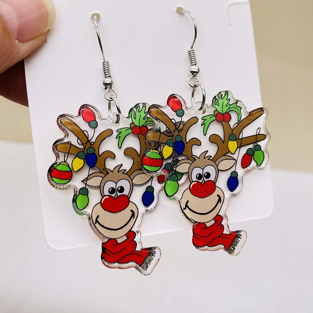 Wholesale Christmas creative acrylic earrings personalized colorful elk earrings