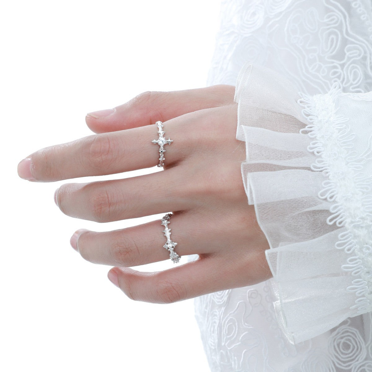 Wholesale Silver patterned cross zircon open ring