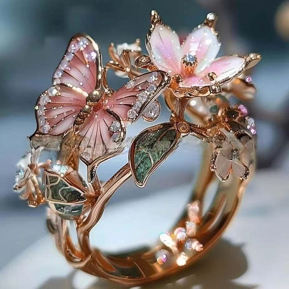 Wholesale Color Drop Oil Ring Butterfly Finger Alloy Opening Ring