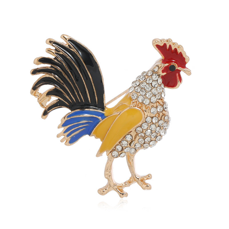 Wholesale Vintage Diamond Enamel Rooster Brooch