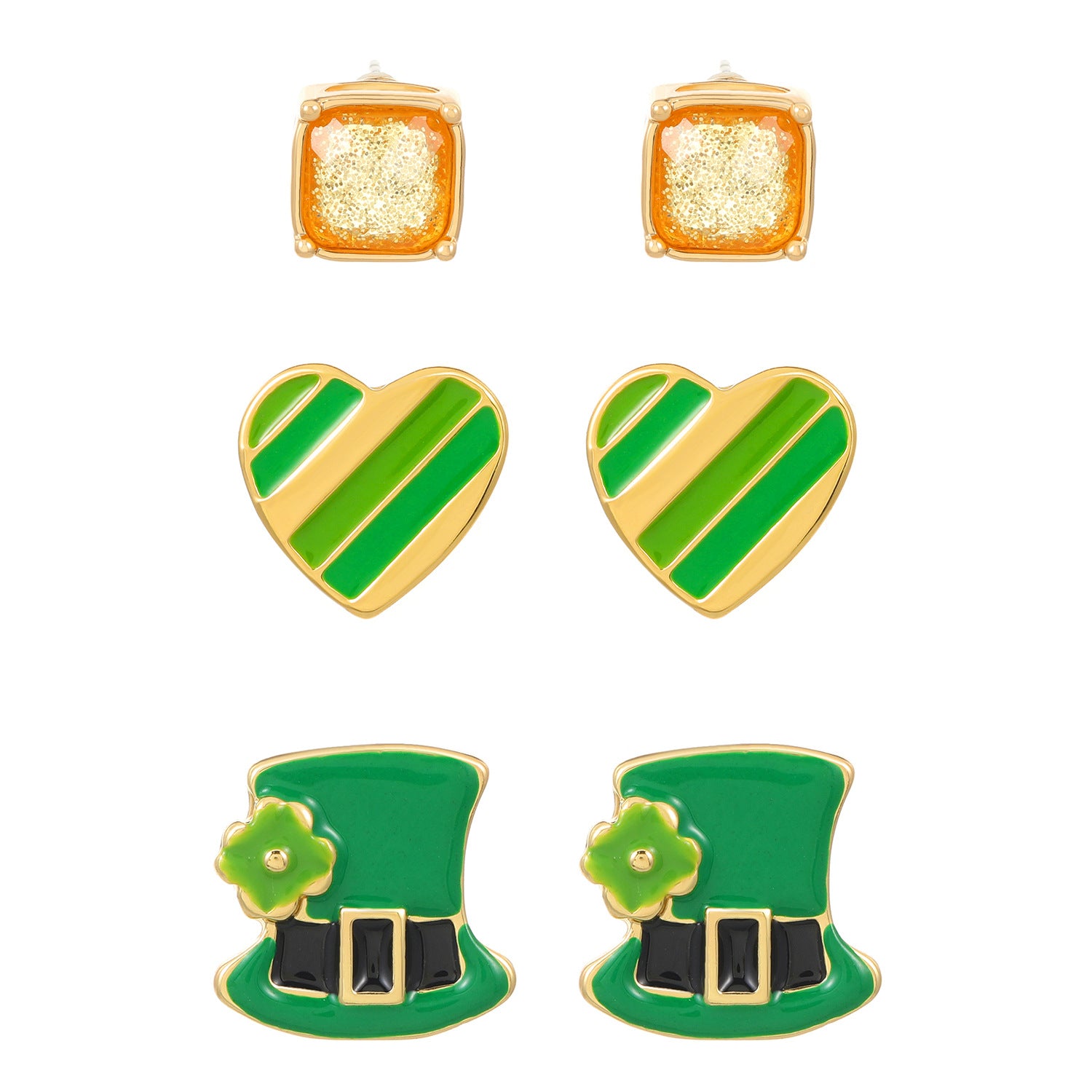 Wholesale St. Patrick's Day Irish Shamrock Hat Alloy Oil Dripping Three Piece Earrings Set