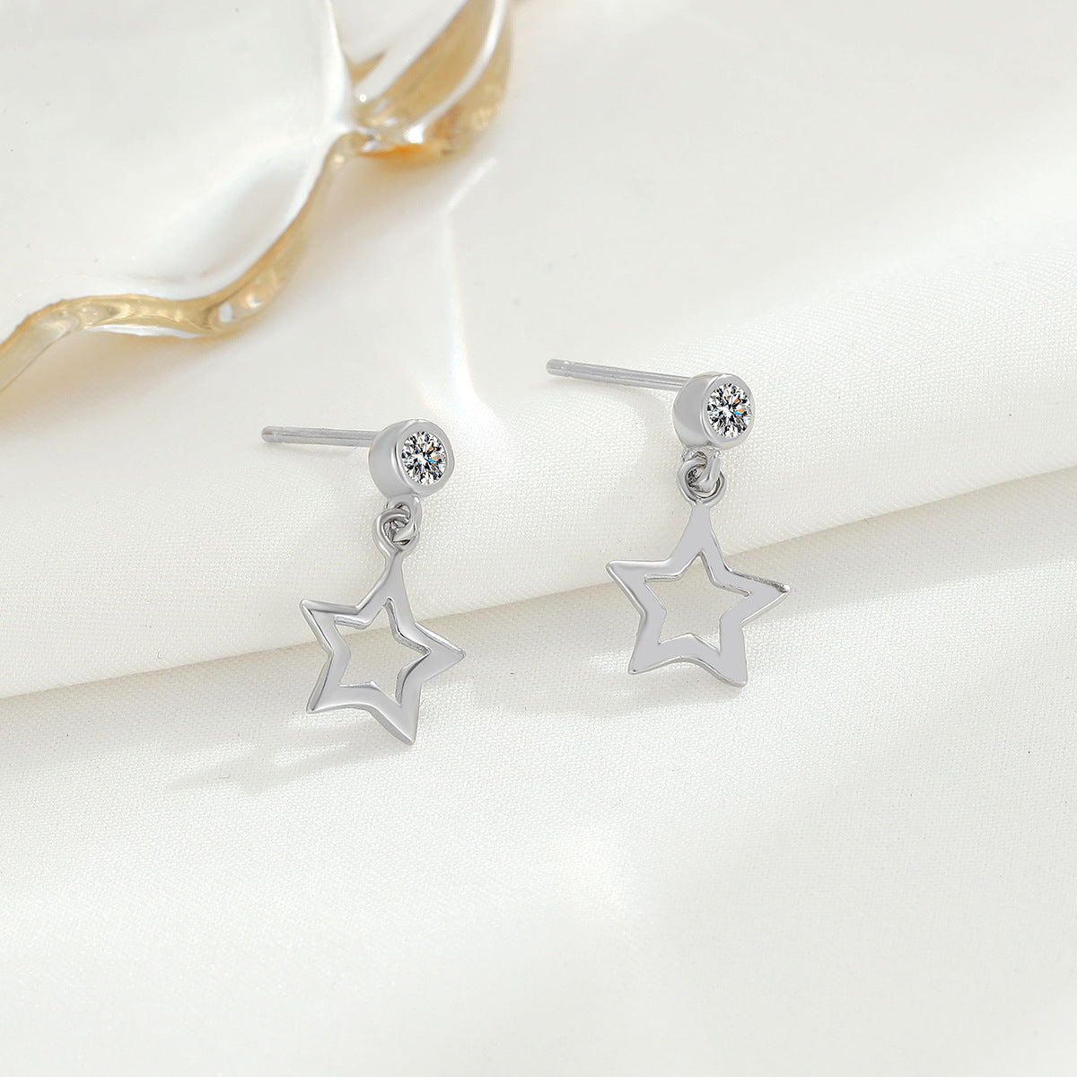 卸売 S925 ラウンド ダイヤモンド スタッズ スター スターリング シルバー イヤリング