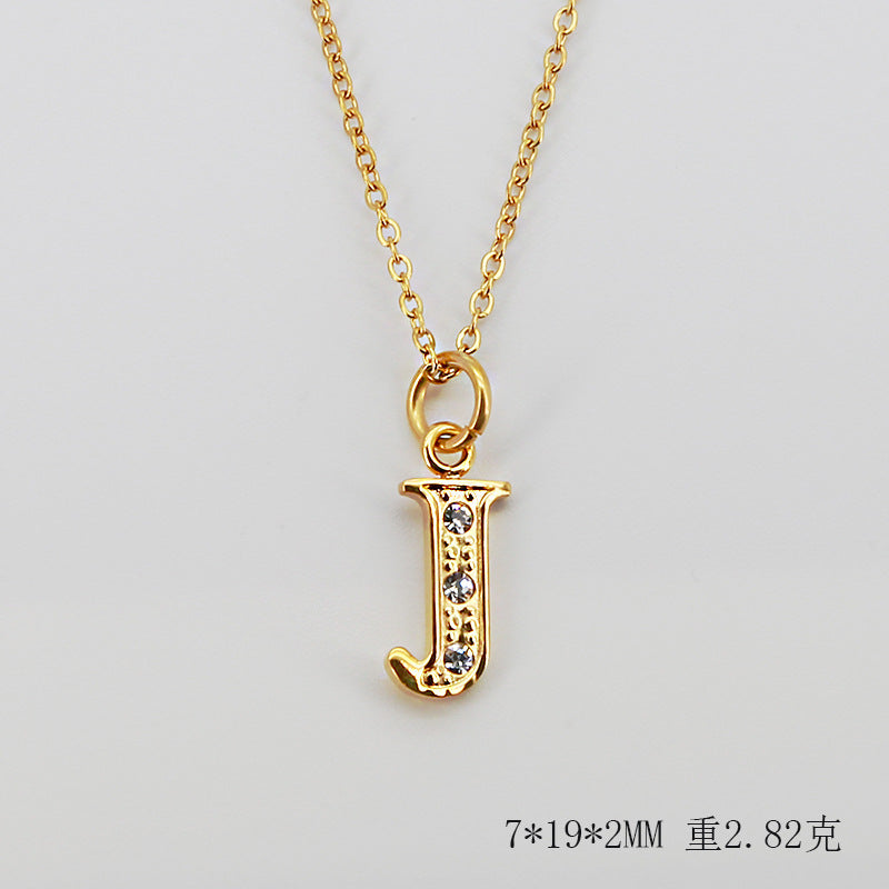 Wholesale Titanium Steel Diamond Letter Necklace Clavicle Chain