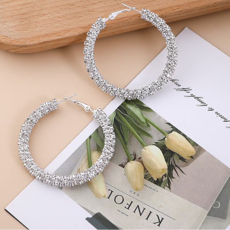Wholesale Fashion Light Luxury Diamond Large Women's Round Simple Elegant Earrings