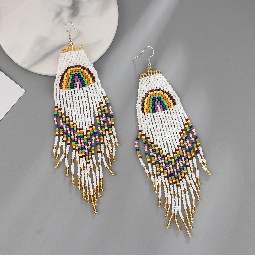 Wholesale Ethnic Style Braided Rice Beads Tassel Earrings