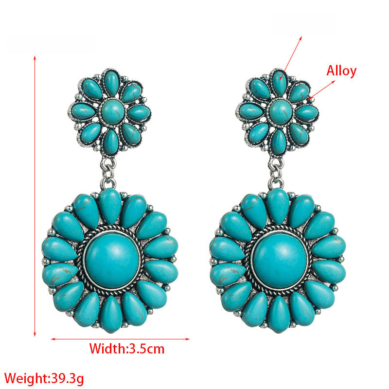Wholesale Vintage Turquoise Multi-layered Round Exaggerated Earrings