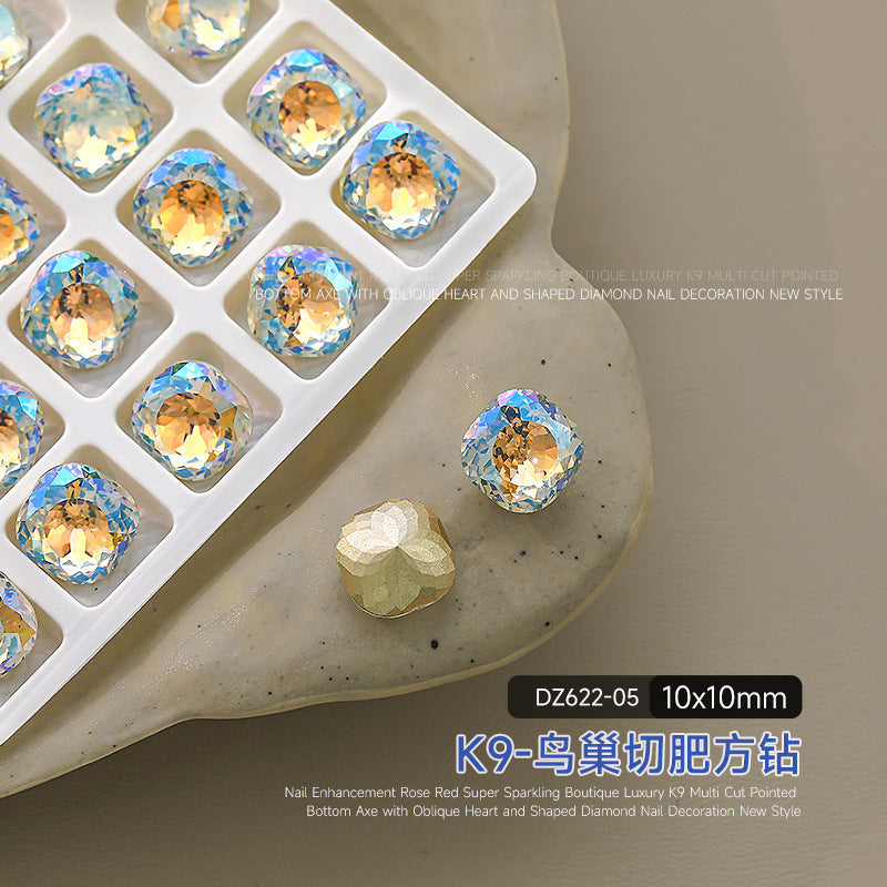 Wholesale flash pointed bottom drill magic fat square drill crystal drill ice through nail art decorative drill