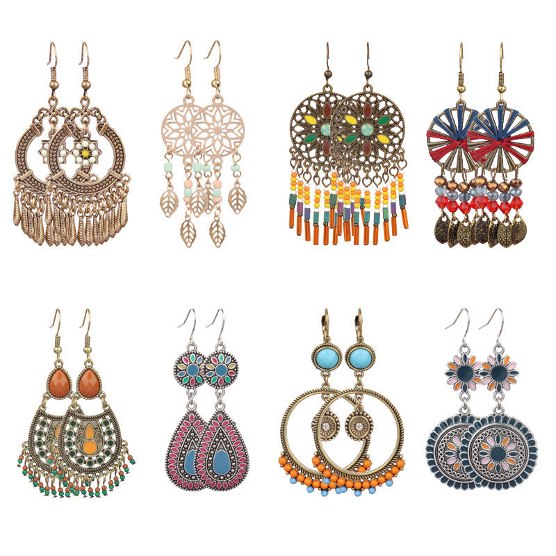Wholesale Retro Geometric Leaf Rice Beads Fashion Earrings