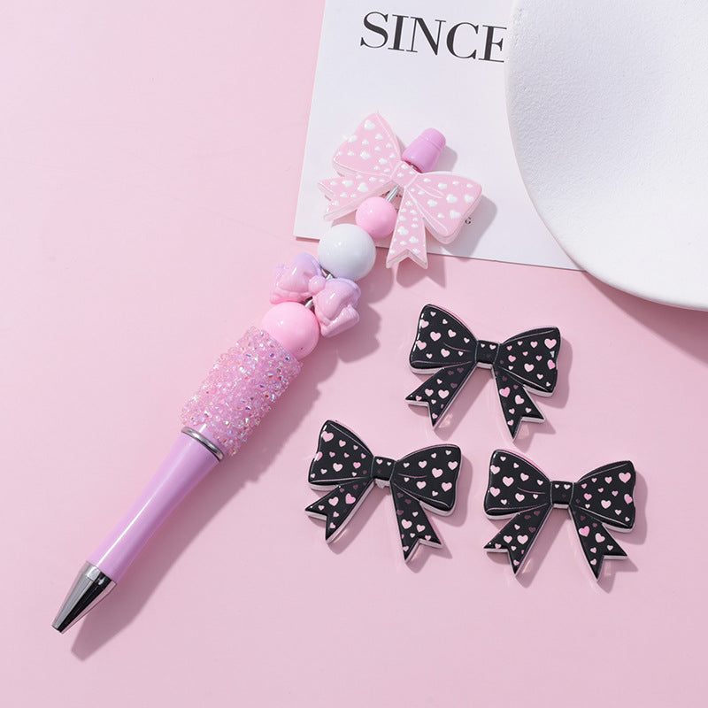 Wholesale 10pcs beaded pen beads UV lace bow milk pattern printed beads