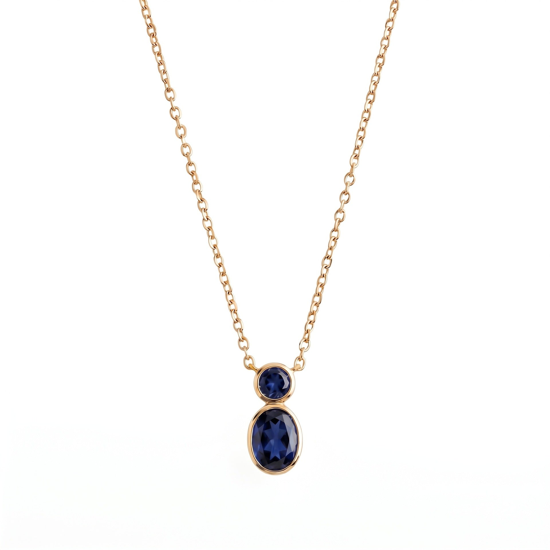 Wholesale Minimalist Gourd Pendant Necklace Double Stone Bezel Set Natural Stone Gold Bead Stainless Steel Collarbone Chain Jewelry Accessory