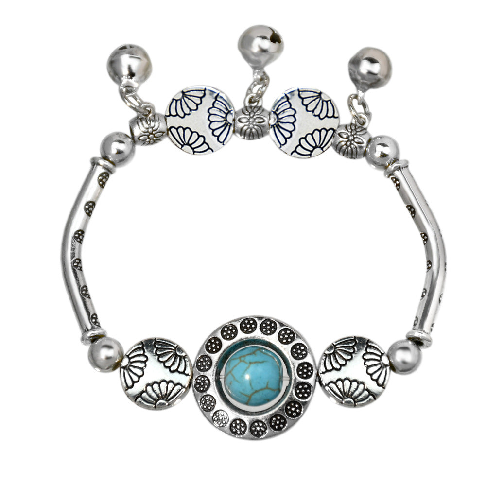 Wholesale Nepalese ethnic style Tibetan silver bell bracelet niche vintage turquoise bracelet