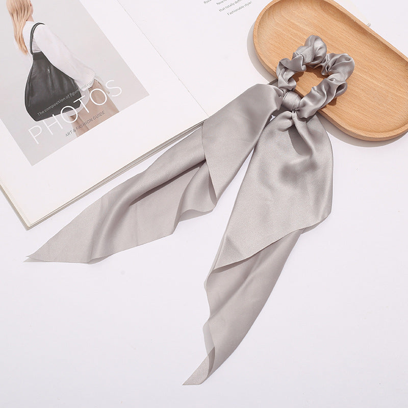 Wholesale Solid Color Knotted Satin Ribbon Fabric Hair Scrunchies