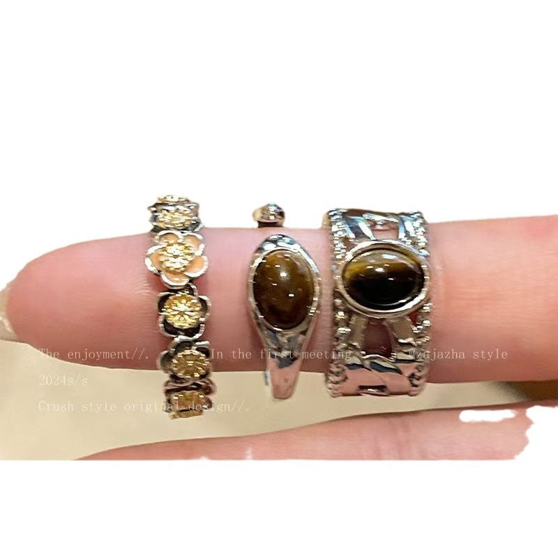 Wholesale Maillard Tiger Eye Stone Open Adjustable Ring Vintage Heavy Oval Ring