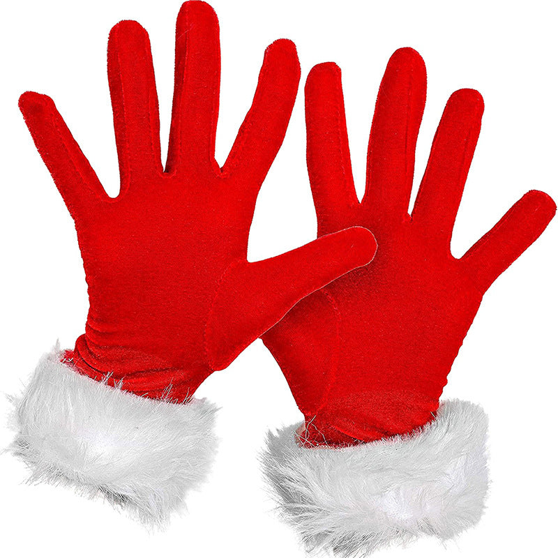 Wholesale 20PCS/PACK Christmas Short Style Golden Velvet with White Woolen Polyester Gloves