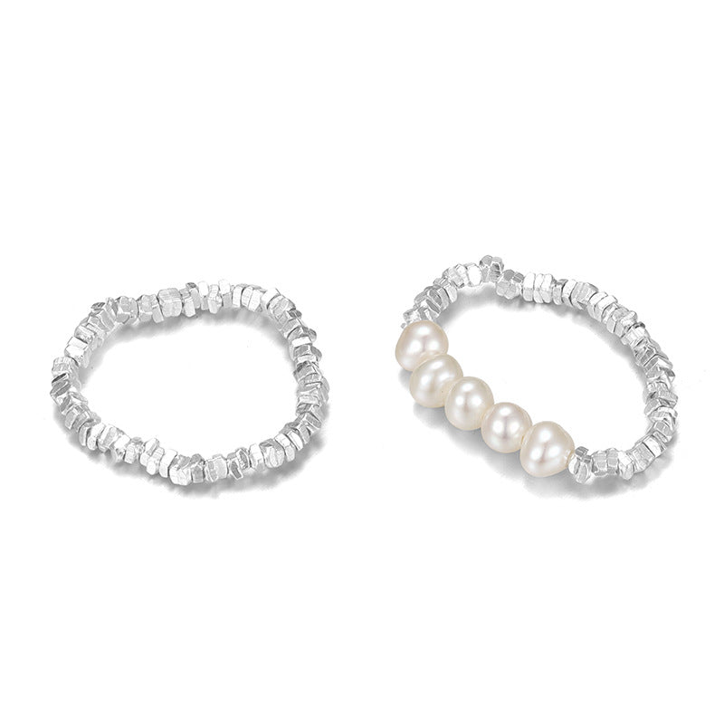 Anillo de perla plateada irregular roto y irregular al por mayor