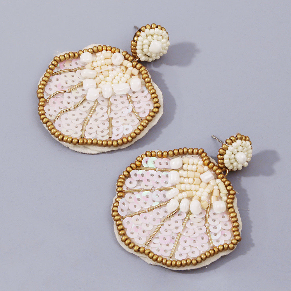 Wholesale Rice Beads and Shell Gradient Sequin Colorful Earrings