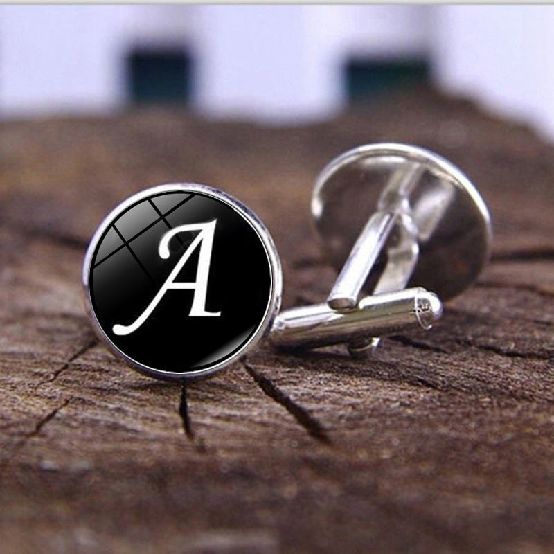 Wholesale Alloy 26 English Letters Time Gemstone Men's Cufflinks