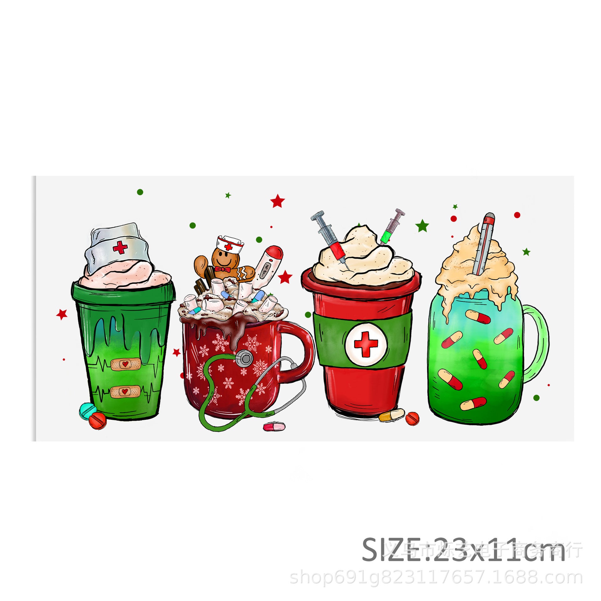 Wholesale Christmas series of ice cream cartoons   16oz Cup UV DTF Wraps