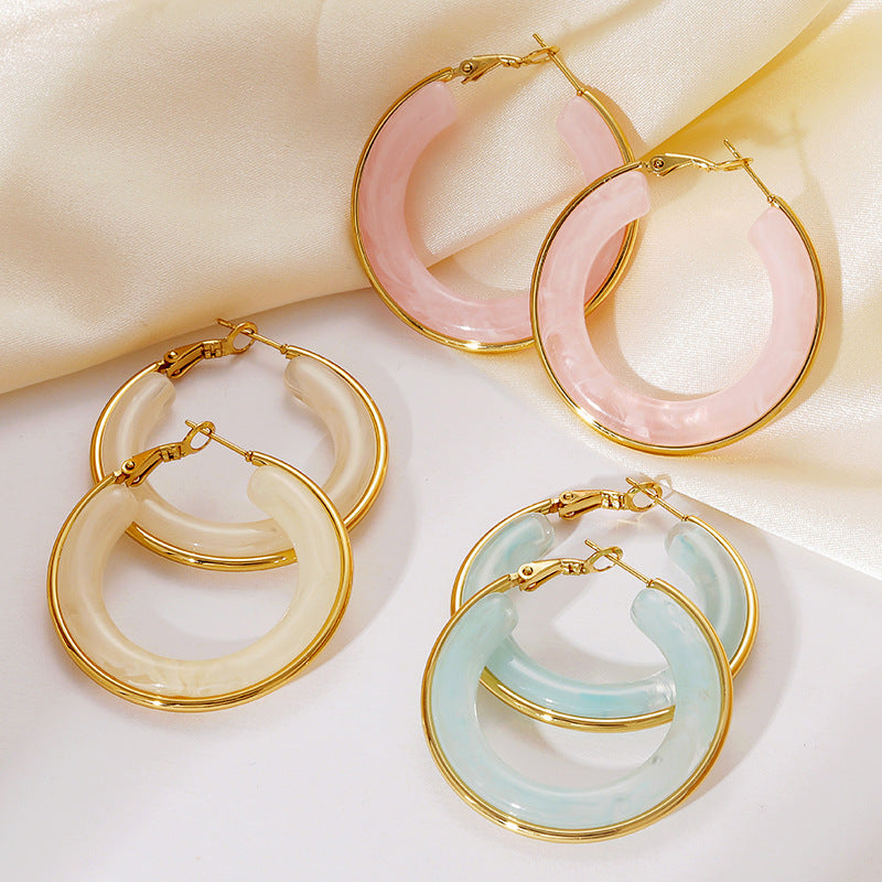 Wholesale Stainless Steel Earrings Resin Hoops Luxury  Earrings