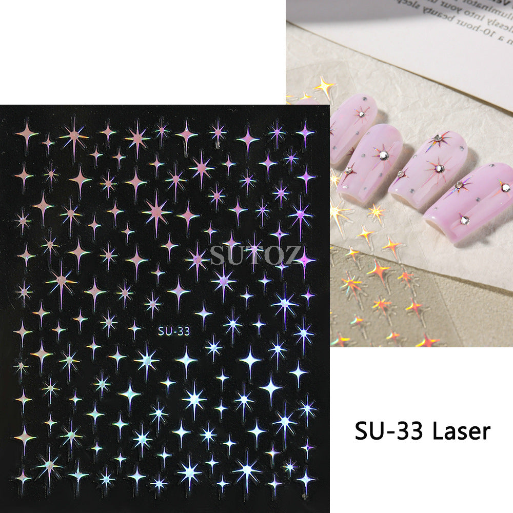 Wholesale 3pcs Nail Art Stickers Sparkling Four-Pointed Star Fairy Nail 3D Adhesive Stickers