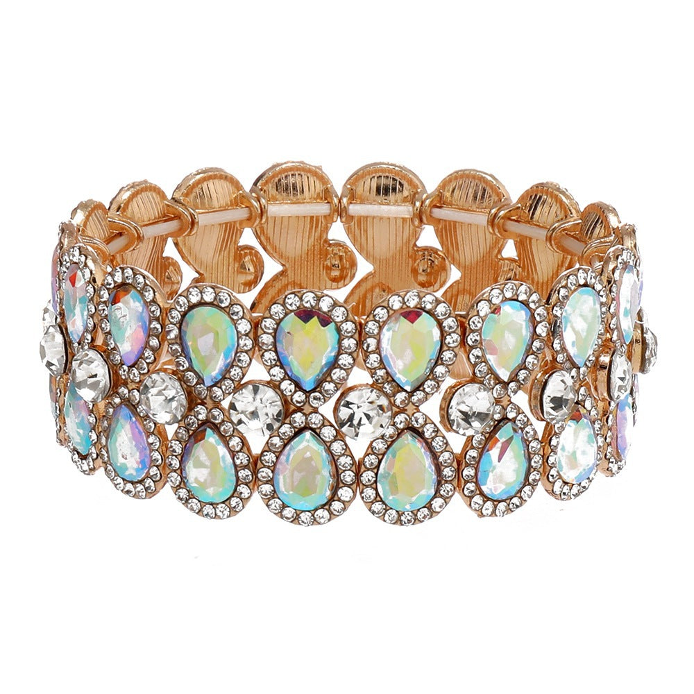 Wholesale European Fashion Gold AB Crystal Elastic Wide Bangle Bracelet Women S Party Jewelry Accessory