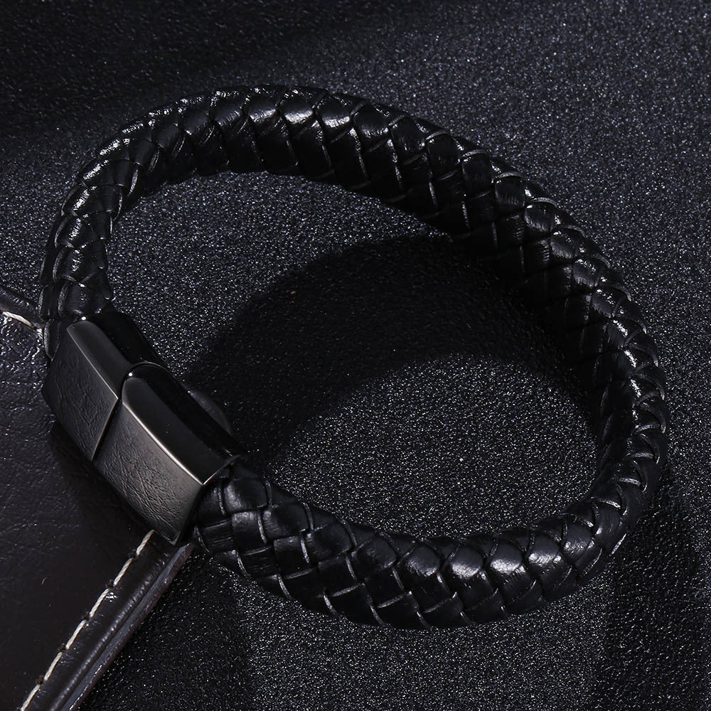Wholesale Vintage Leather Hand Woven Men's Alloy Bracelet