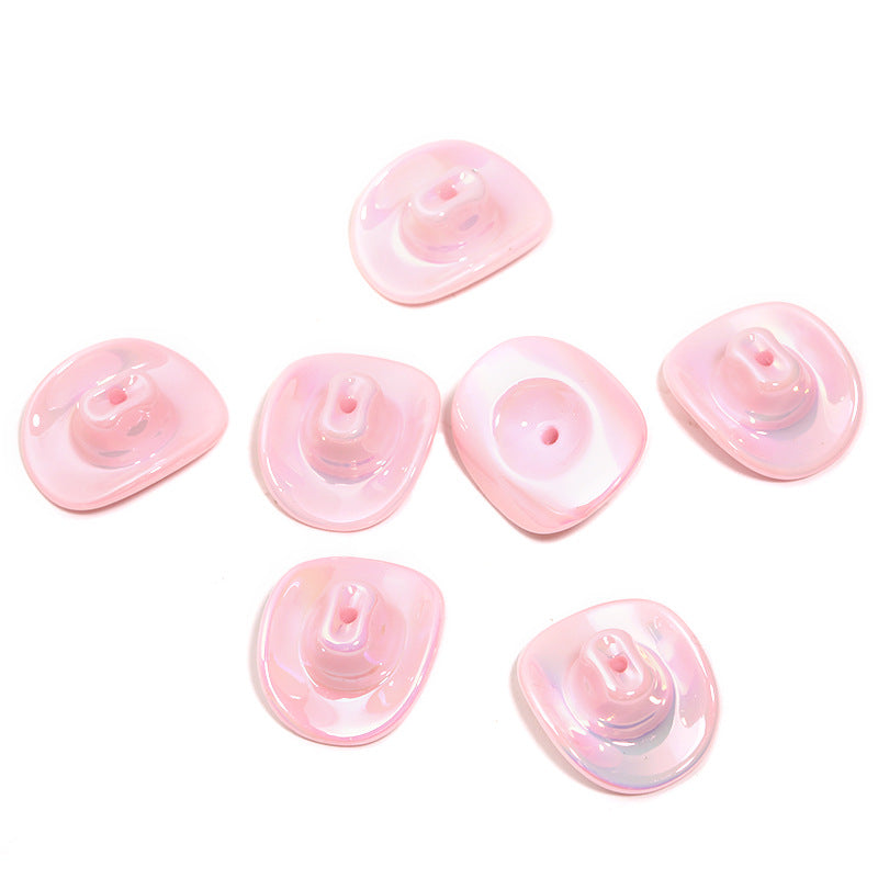 Wholesale Random 100pcs/pack  Acrylic Western Cowboy Hat Perforated Beaded Hat  3D Focal Beads