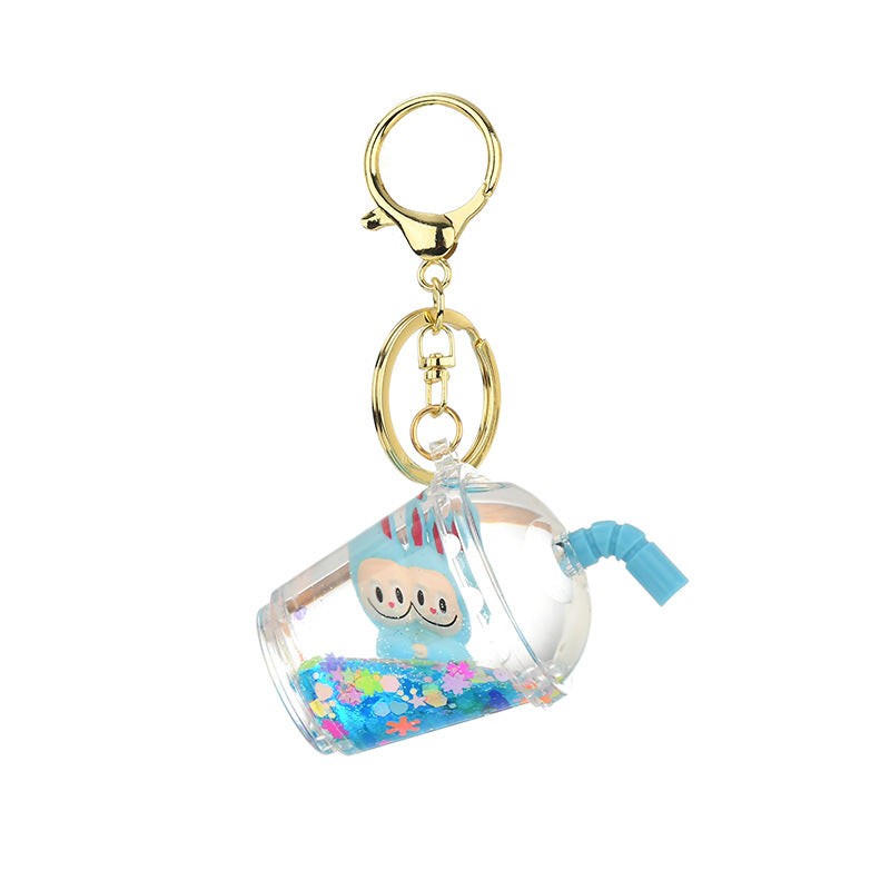 Wholesale Oil-filled acrylic doll cylindrical cup with flowing sand bottle keychain