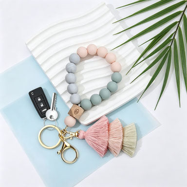 Wholesale Bohemian Silicone Bead Bracelet Tassel Keychain Bag Charm For Wedding Gift