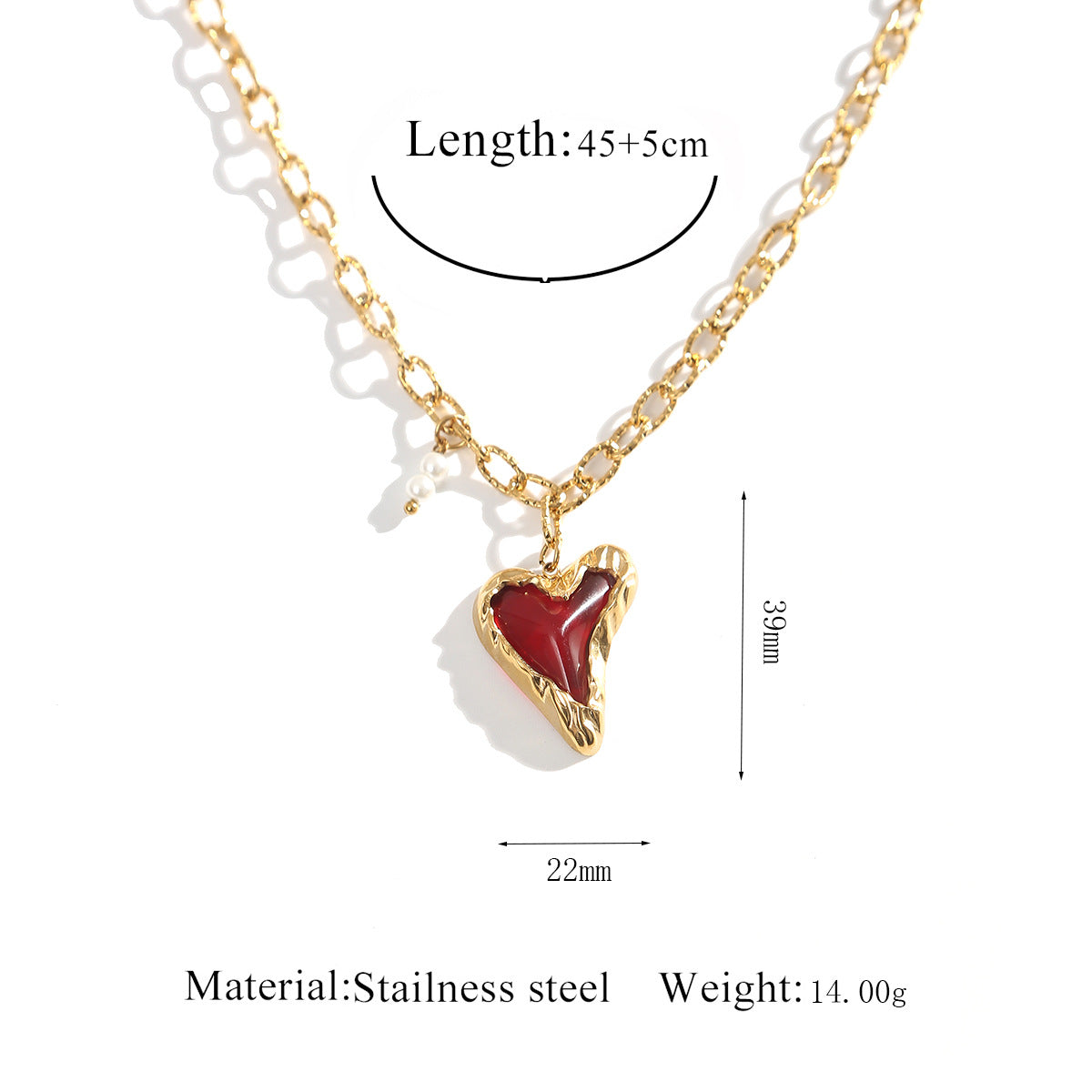 Wholesale Red heart shape pendant stainless steel necklace