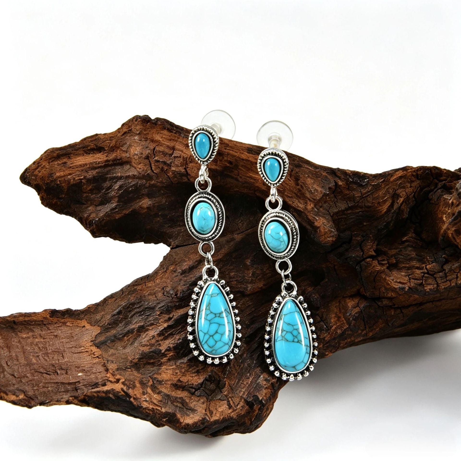 Wholesale Retro Turquoise Cactus Drop Earrings For Women Ethnic Style Distressed Alloy Earrings Party Fashion Jewelry Accessory Gift