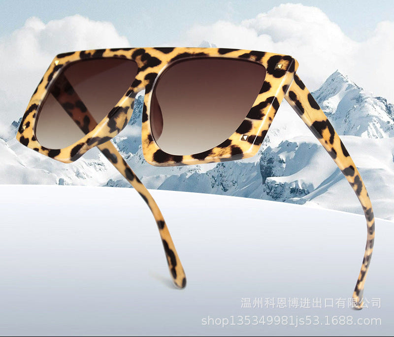 Wholesale Box leopard print large frame sunglasses