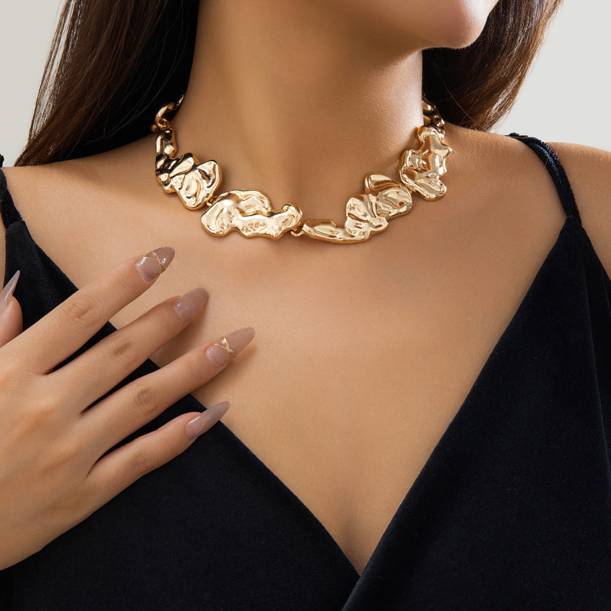 Wholesale jewelry  liquid pleated irregular collar choker metal lava necklace Earrings
