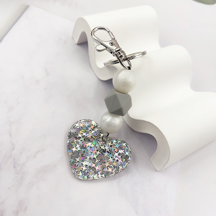 Wholesale  Magic Acrylic Love Silicone Beaded Keychain Bag Key Pendant