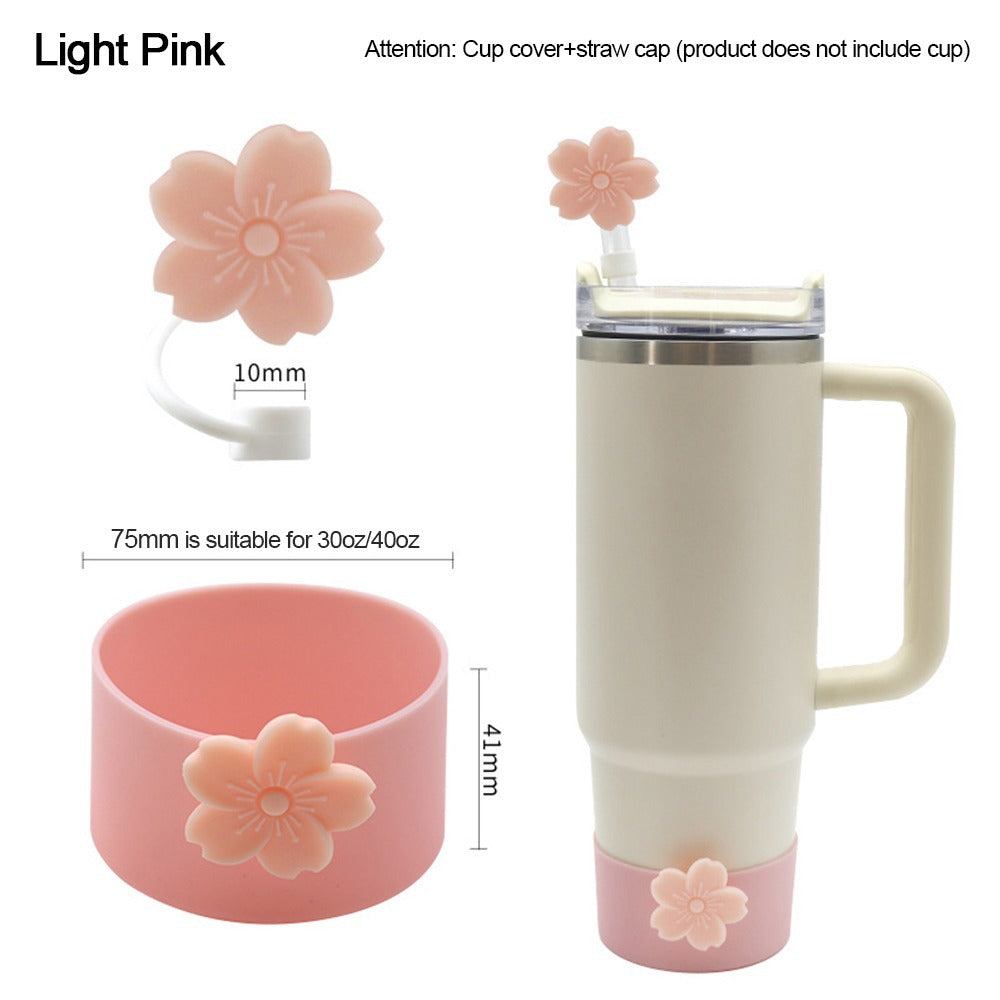 Wholesale Selling silicone insulated cup sleeves flower-decorated cup holders straw caps