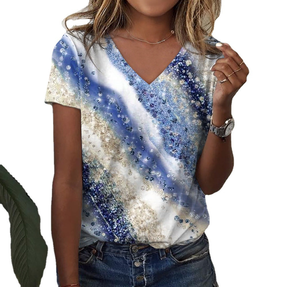 Wholesale 3D Digital Printing V-neck Casual Short Sleeves for Women