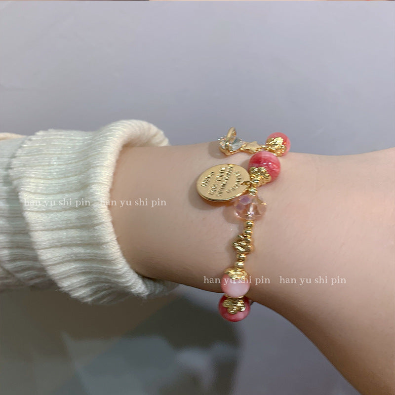 Wholesale Ice Translucent Color Heart Beaded Bow Bracelet