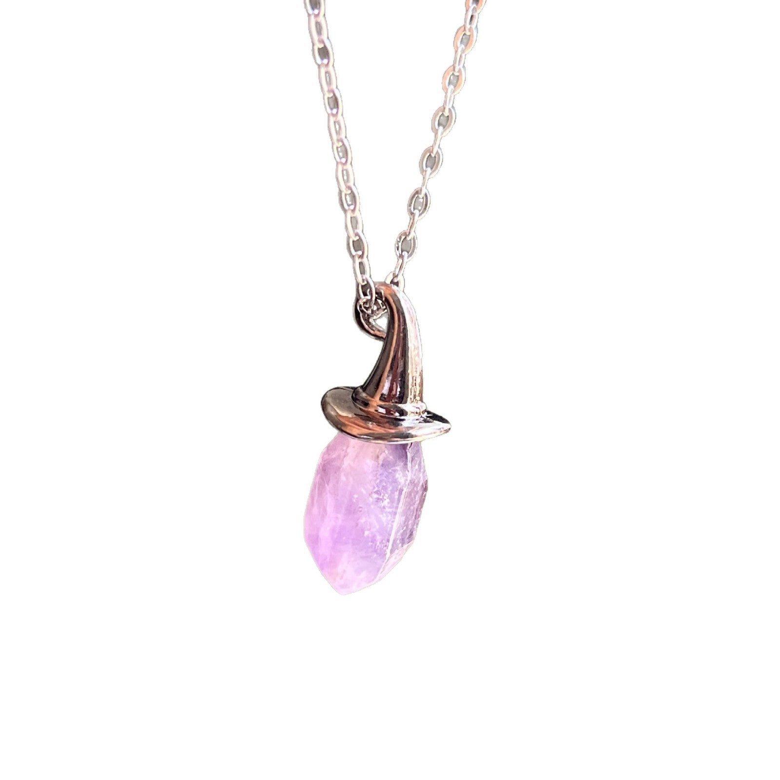 Wholesale Natural amethyst hexagonal pillar witch hat  necklace