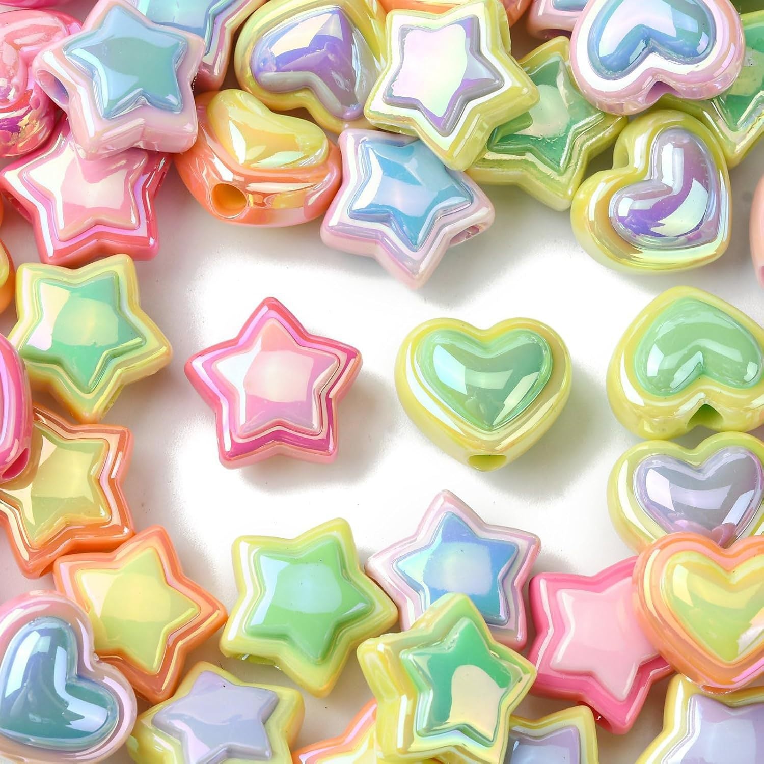 Wholesale 10pcs Macaron Color Acrylic Heart Five-Pointed Star Beads