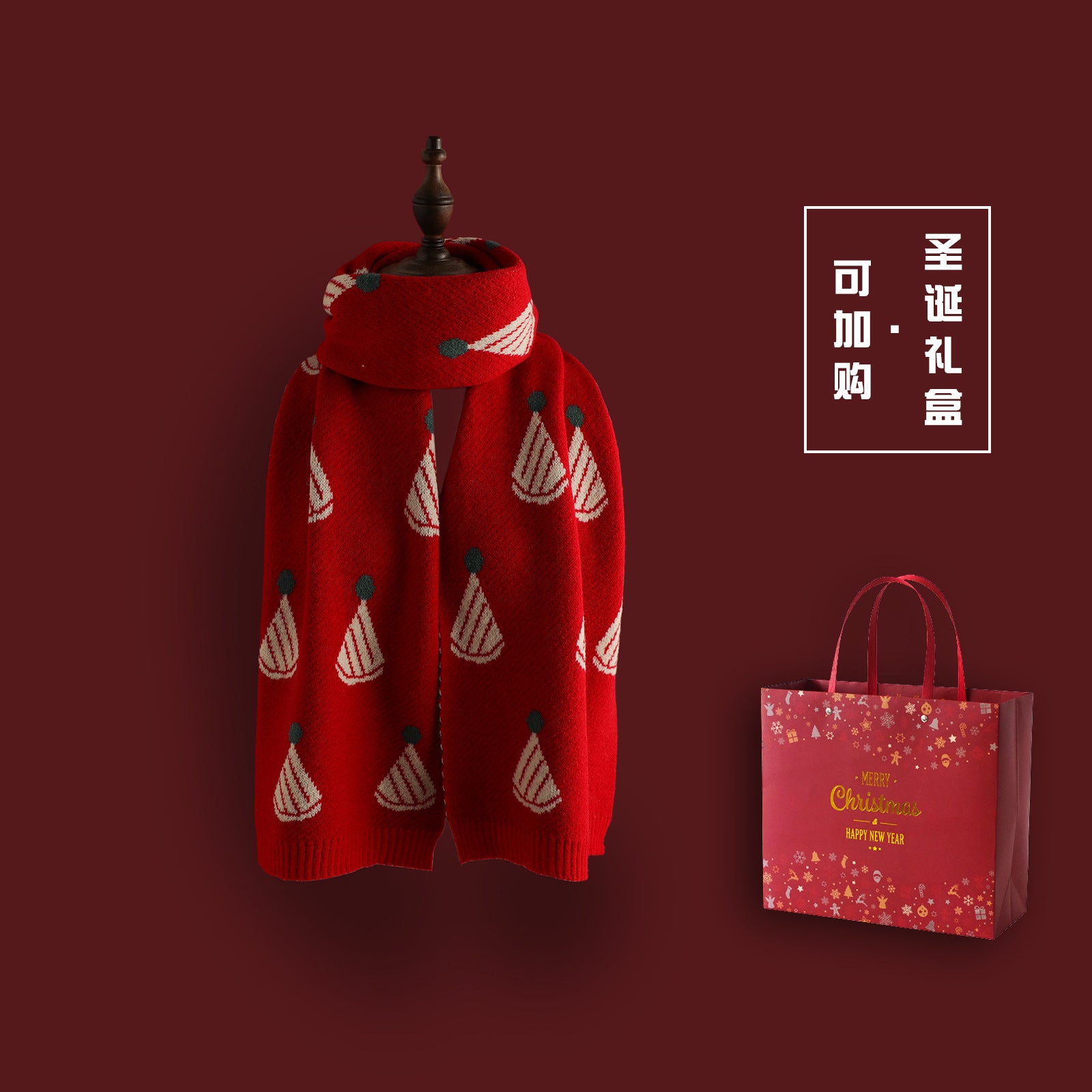 Wholesale Red Christmas Tree Knitted Wool Scarf