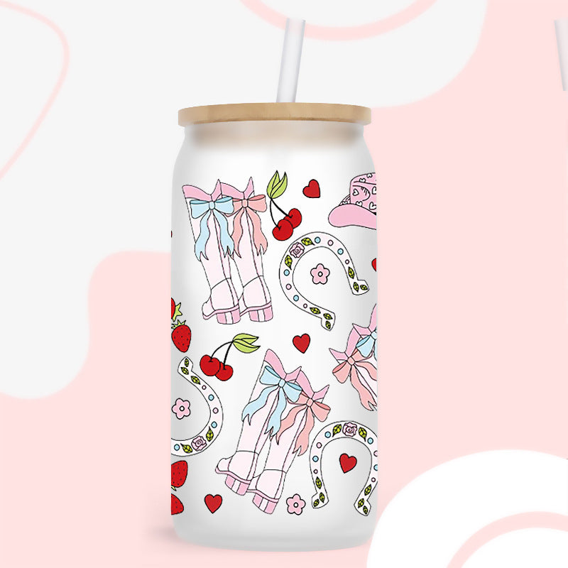 Wholesale Western style cow head boots sunflower  16oz Cup UV DTF Wraps