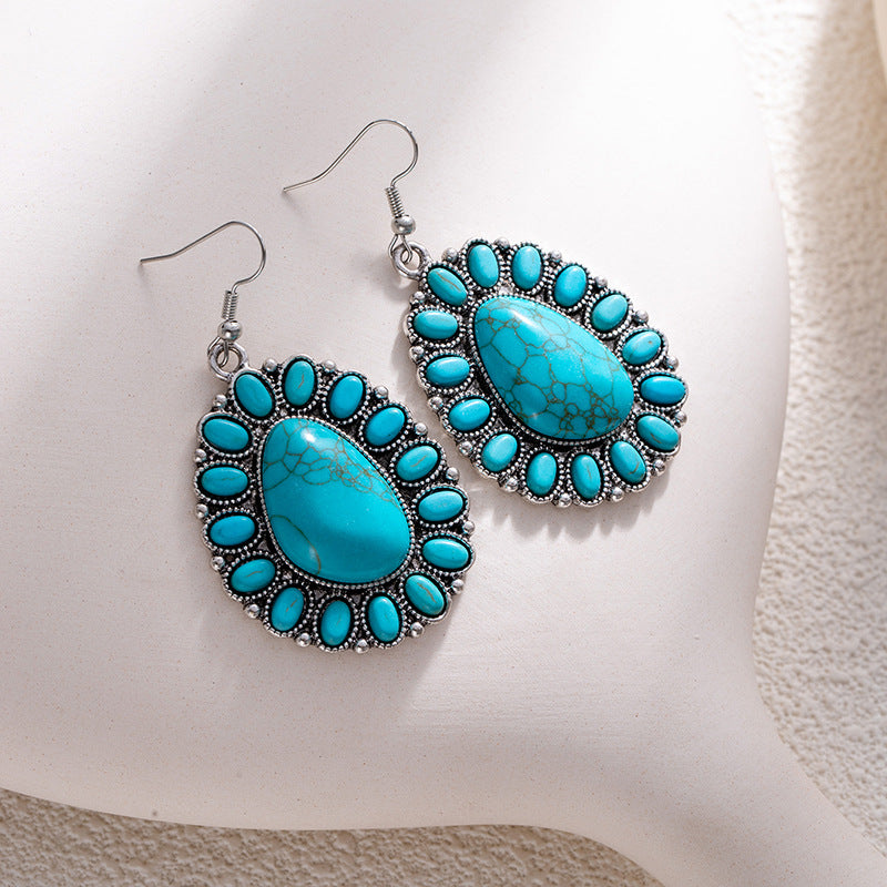 Wholesale Bohemian style turquoise flower earrings