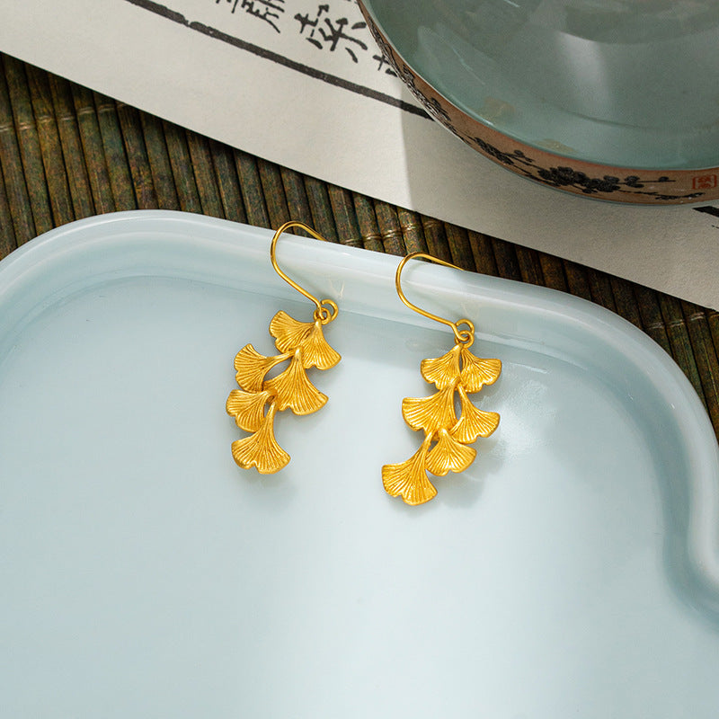 Wholesale Gold-plated Ginkgo Leaf Earrings
