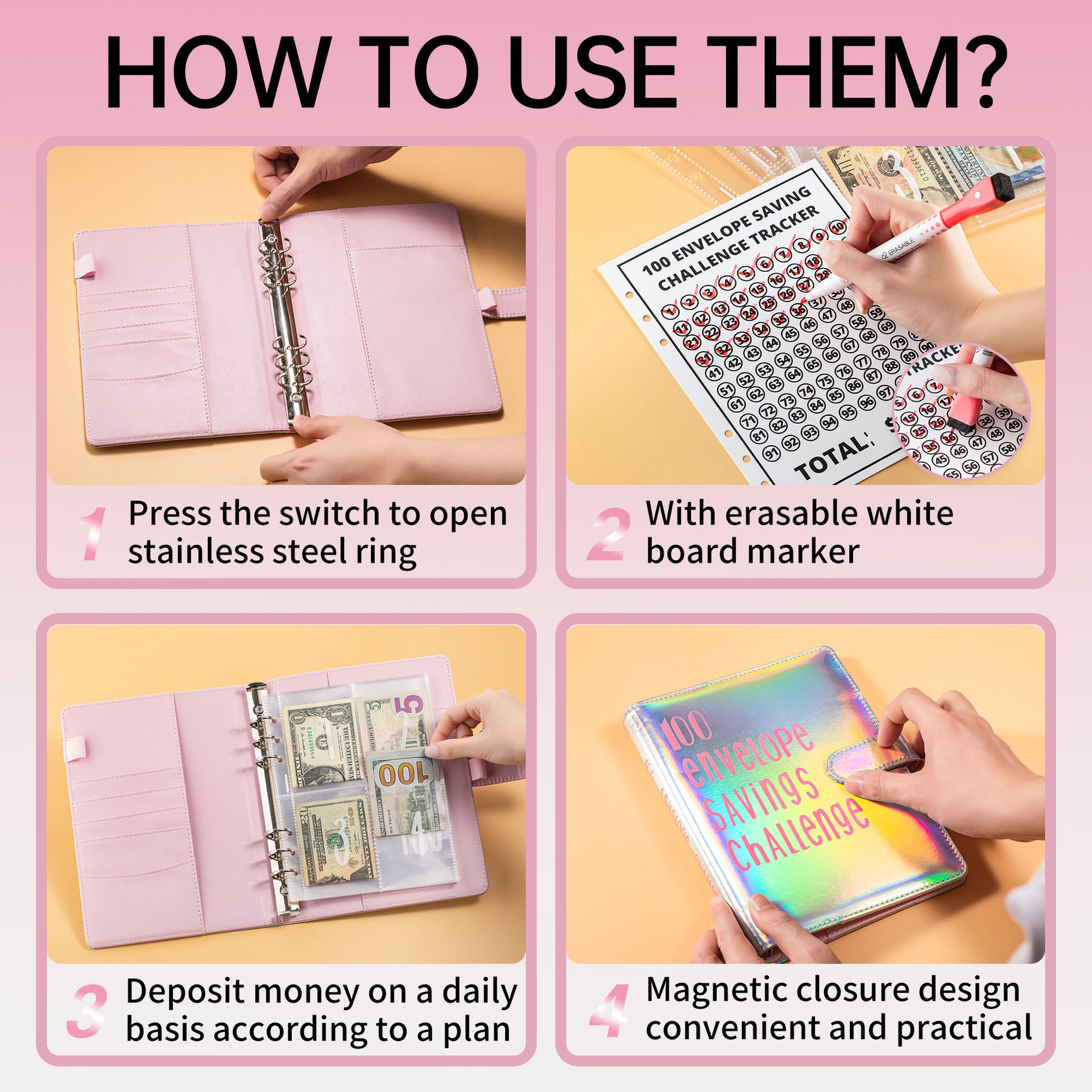 Wholesale PU 100 Day Couple Challenge Money Saving Book Loose Page Book