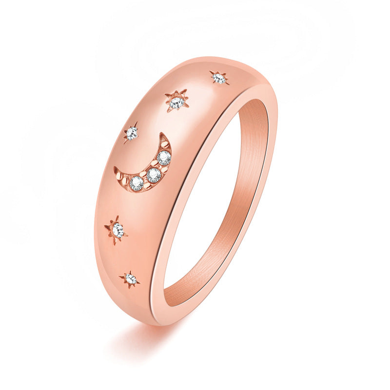 Wholesale Star Moon Titanium Steel Diamond Ring