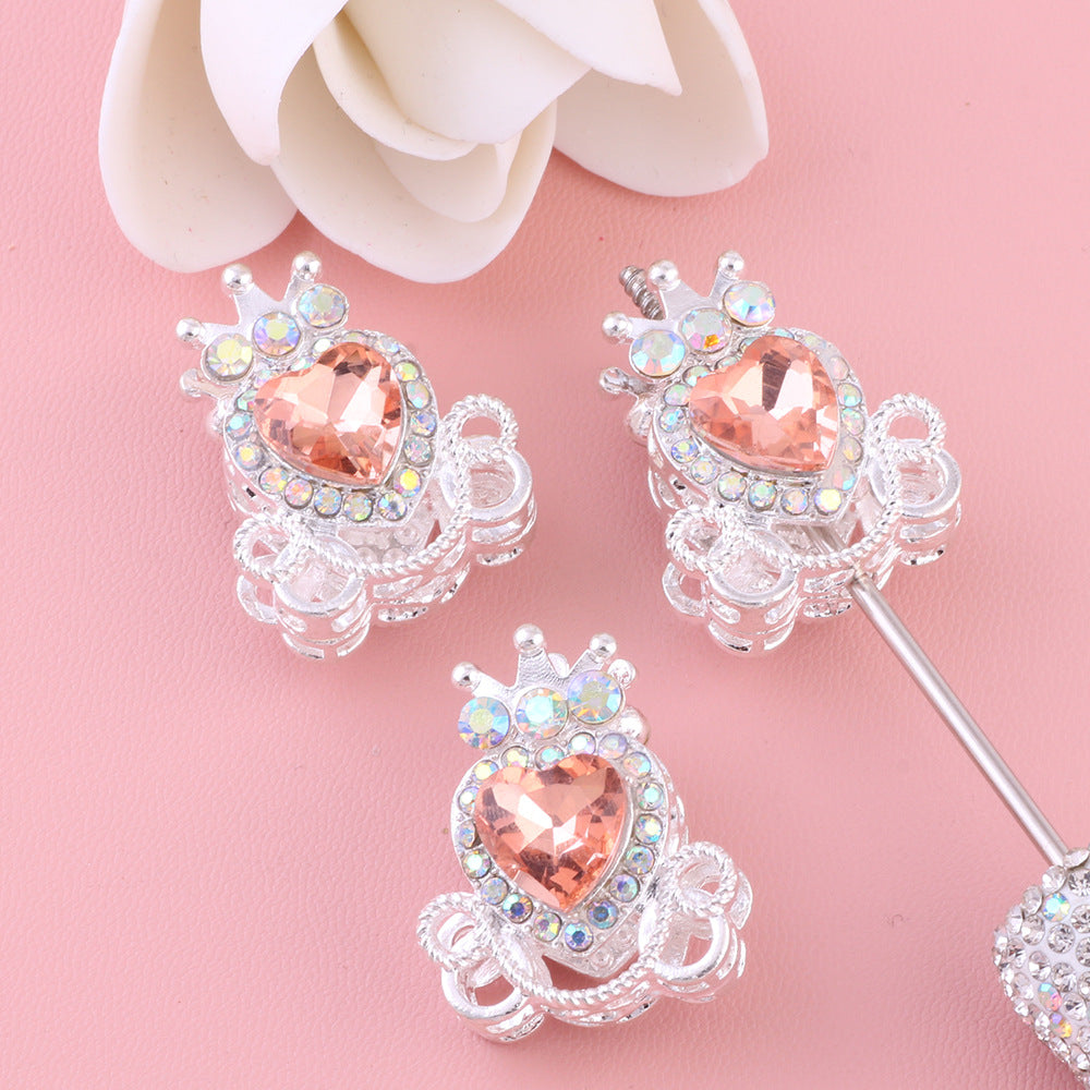 Wholesale 5pcs/pack  Pumpkin carriage heart-shaped crystal alloy rhinestone ball with straight hole  Fancy Beads