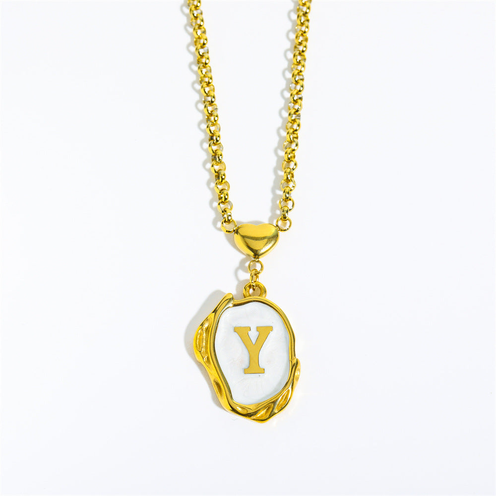Wholesale 26 Letters Oil Dripping Three-dimensional 18K Gold Plated Stainless Steel Necklace