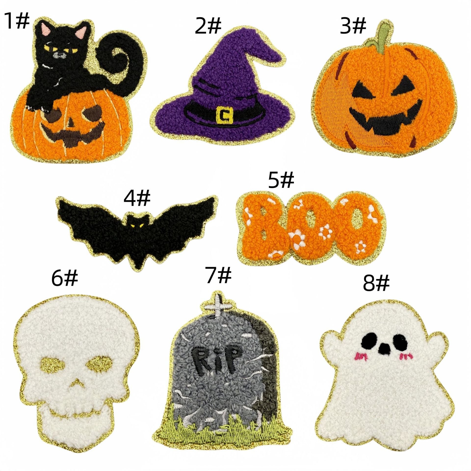 Wholesale  Gold-edged Pumpkin Embroidered Ghost Patch